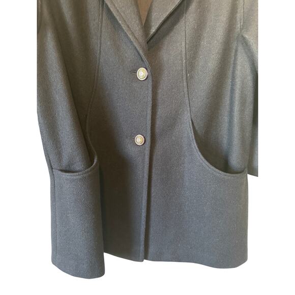 Vintage 90s Russell Scott Navy Wool Blend Coat Dark Academia Crested Buttons  L - Picture 3 of 11